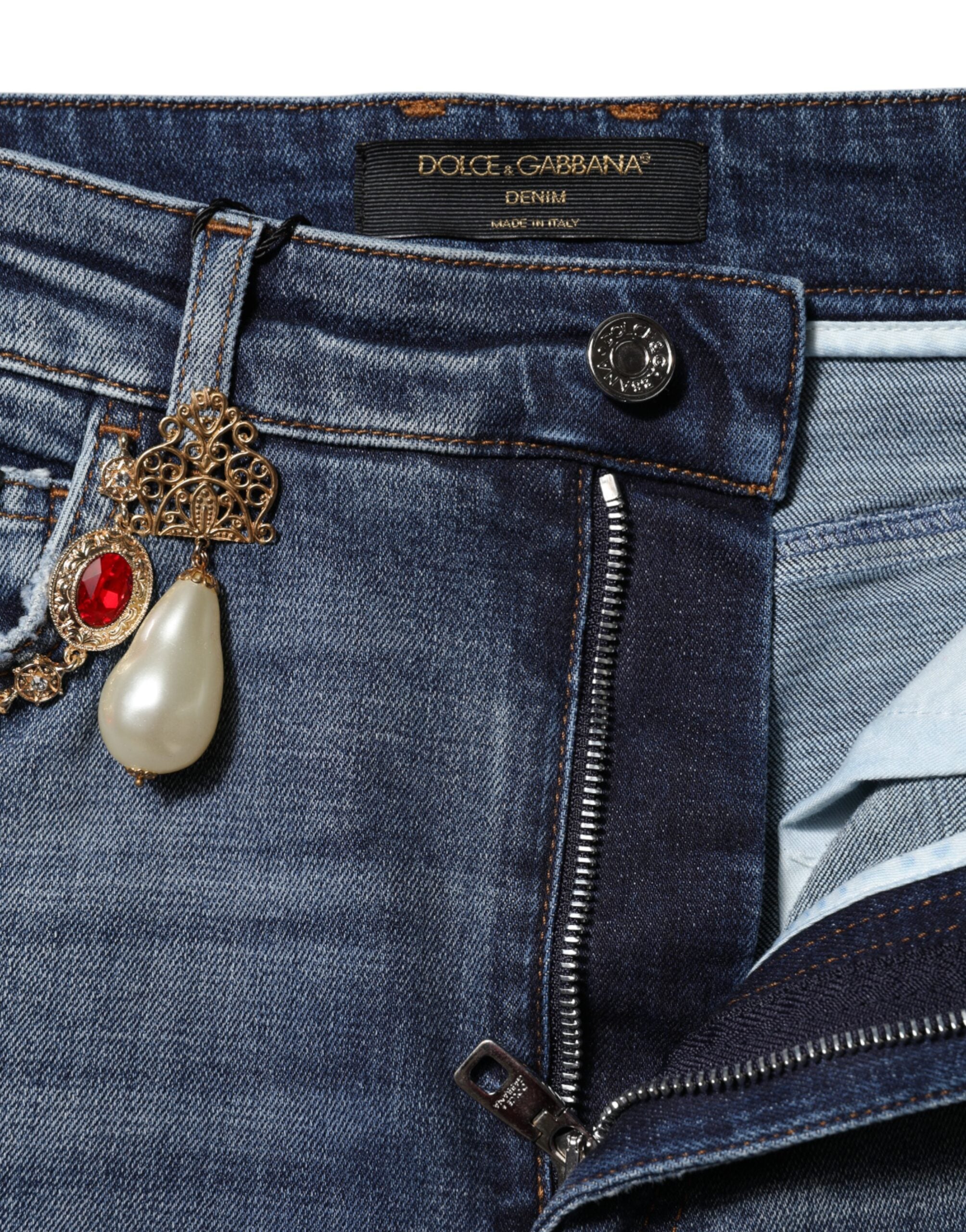 Dolce &amp; Gabbana Blue Rhinestone Embellished Denim Jeans 
