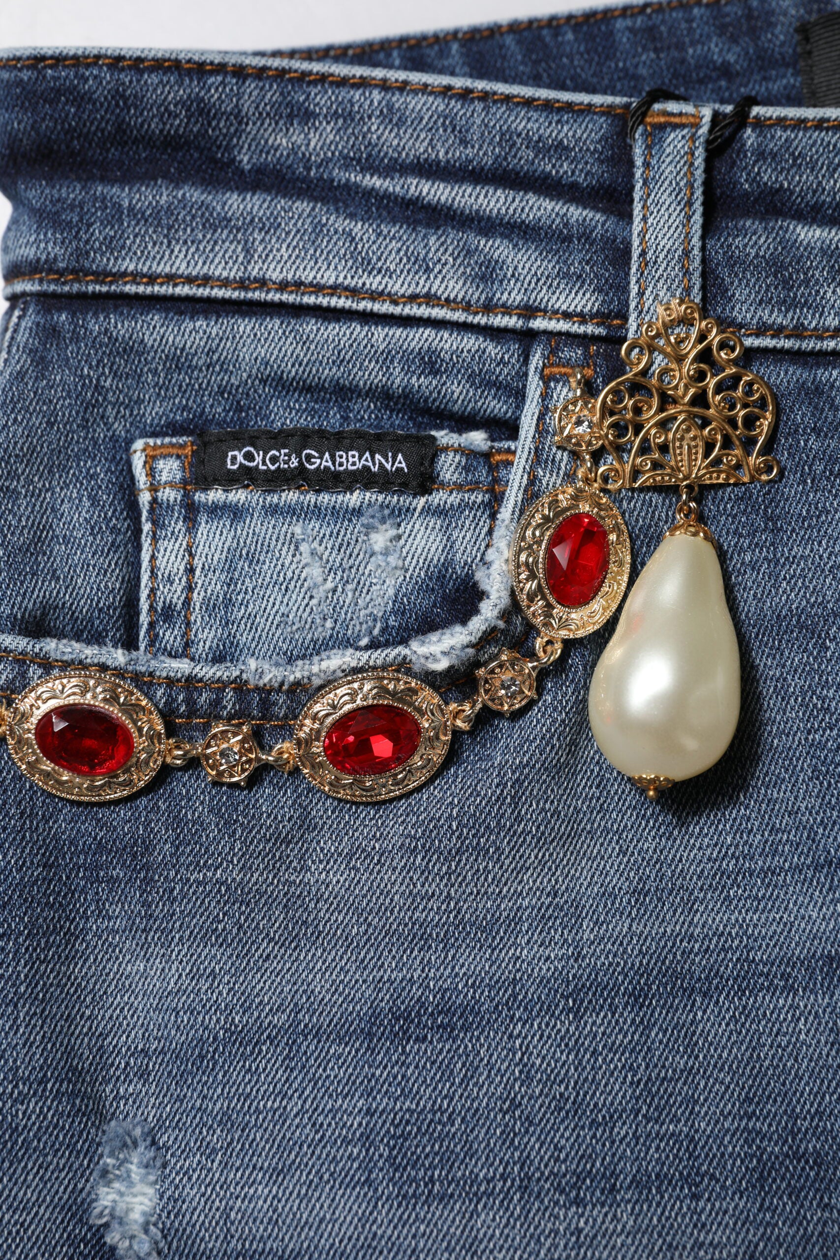 Dolce &amp; Gabbana Blue Rhinestone Embellished Denim Jeans 