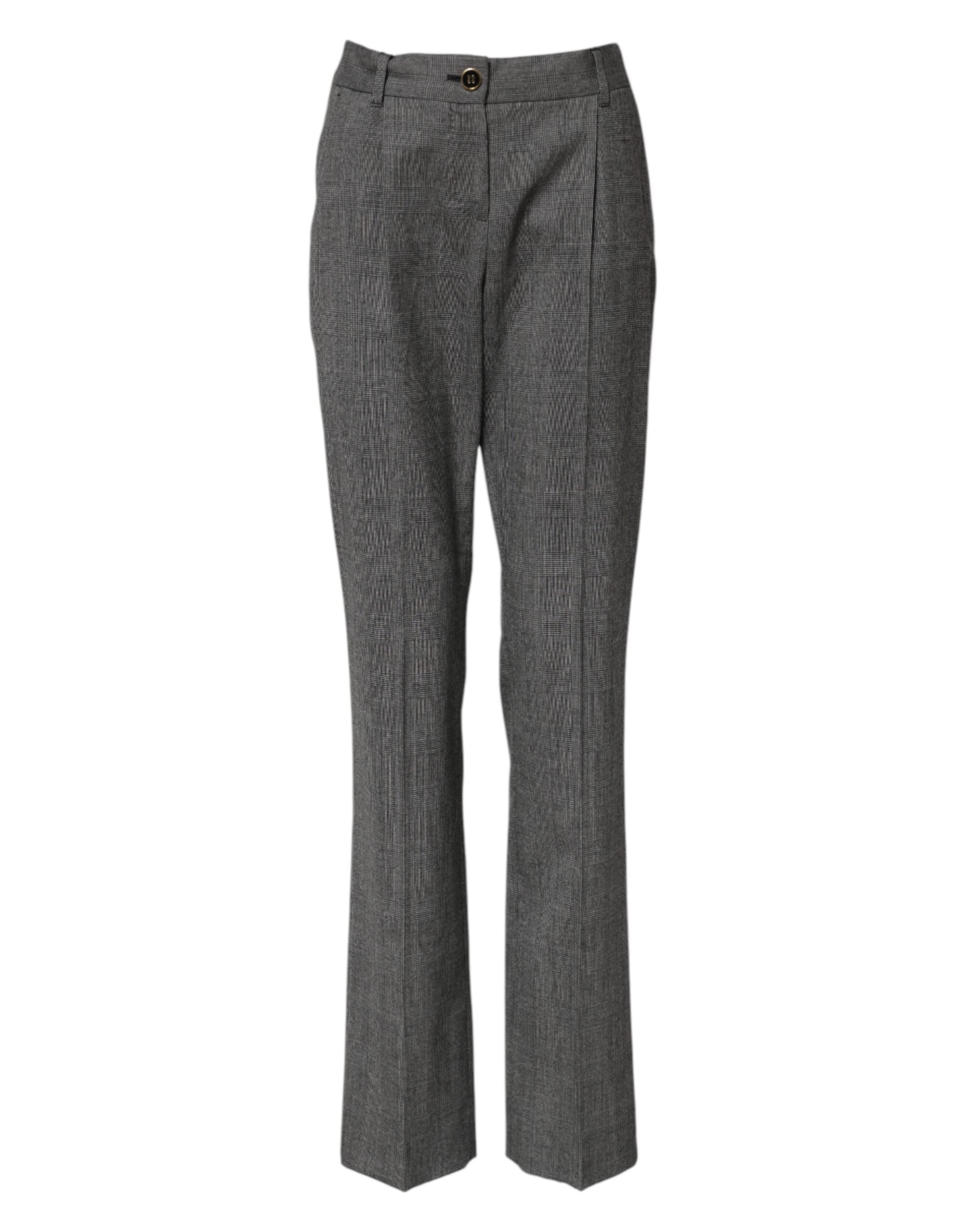 Dolce &amp; Gabbana Gray Checkered High Waist Flared Pants 