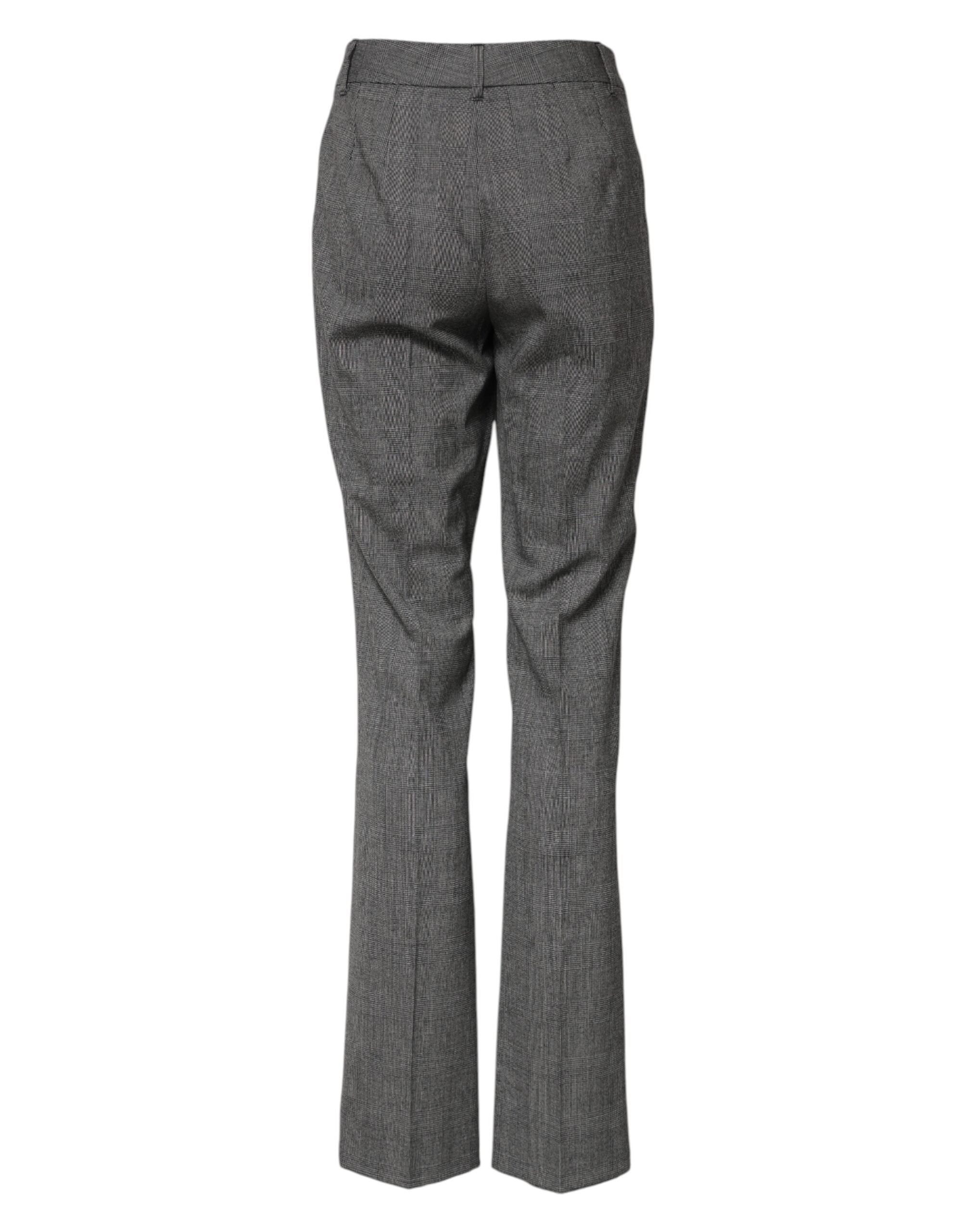 Dolce &amp; Gabbana Gray Checkered High Waist Flared Pants 