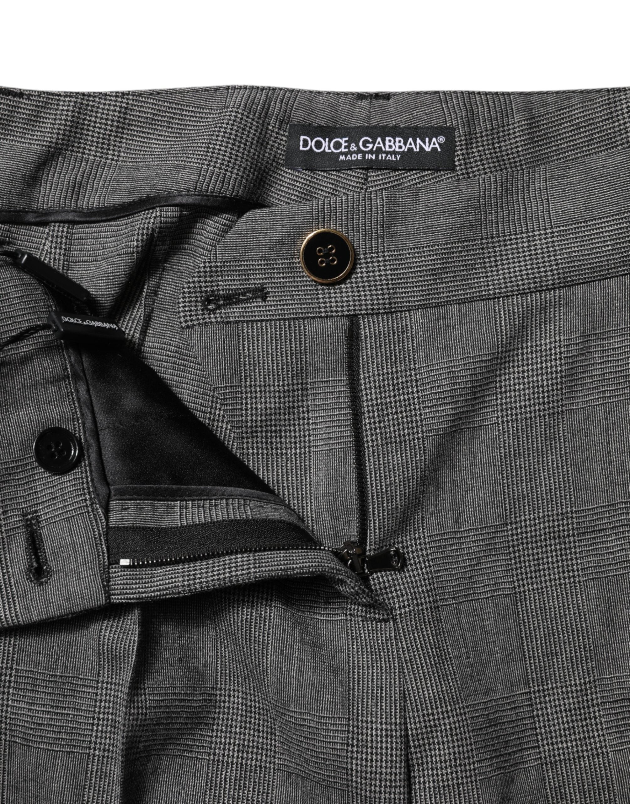 Dolce &amp; Gabbana Gray Checkered High Waist Flared Pants 