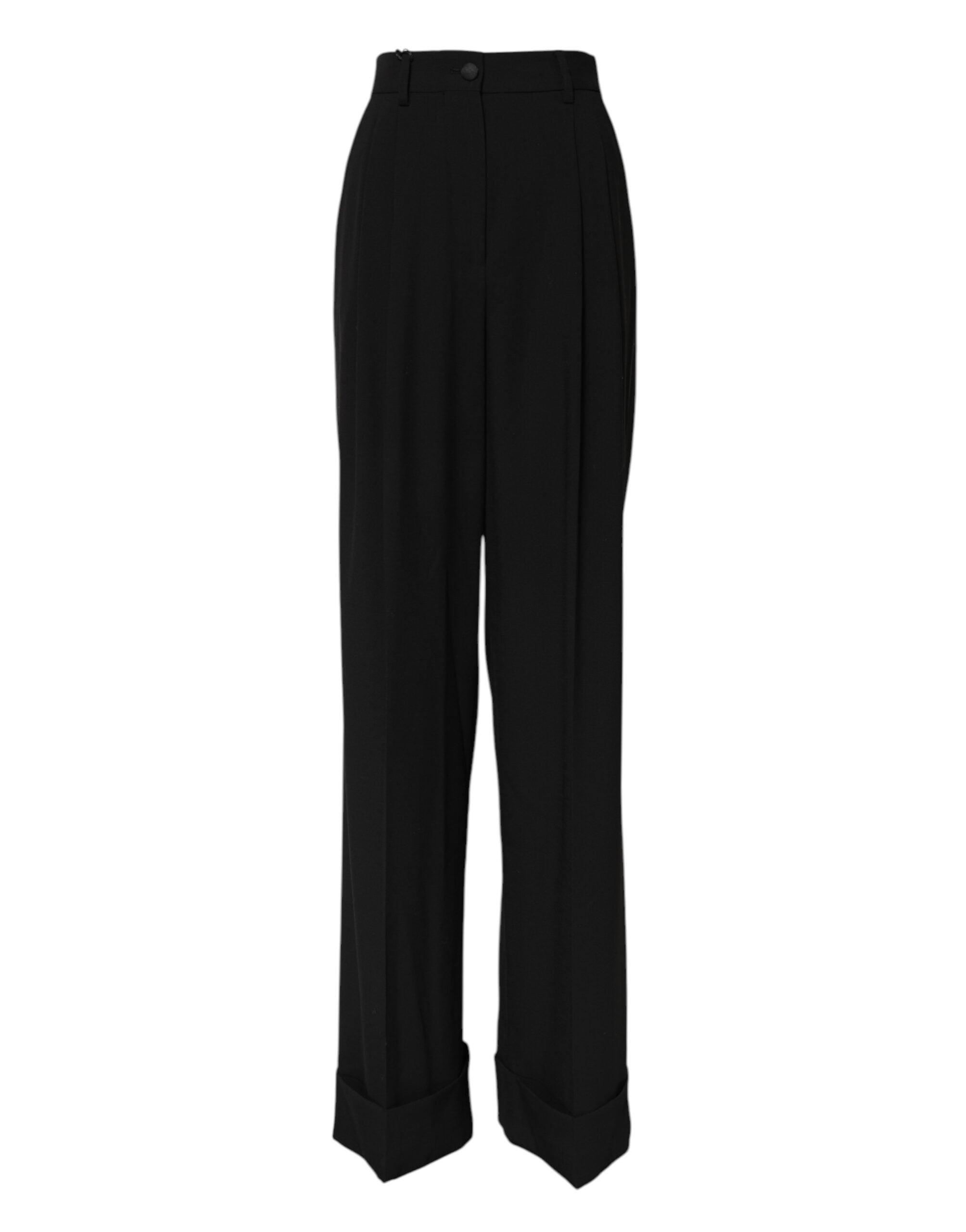 Dolce &amp; Gabbana Black Wool High Waist Formal Pants 