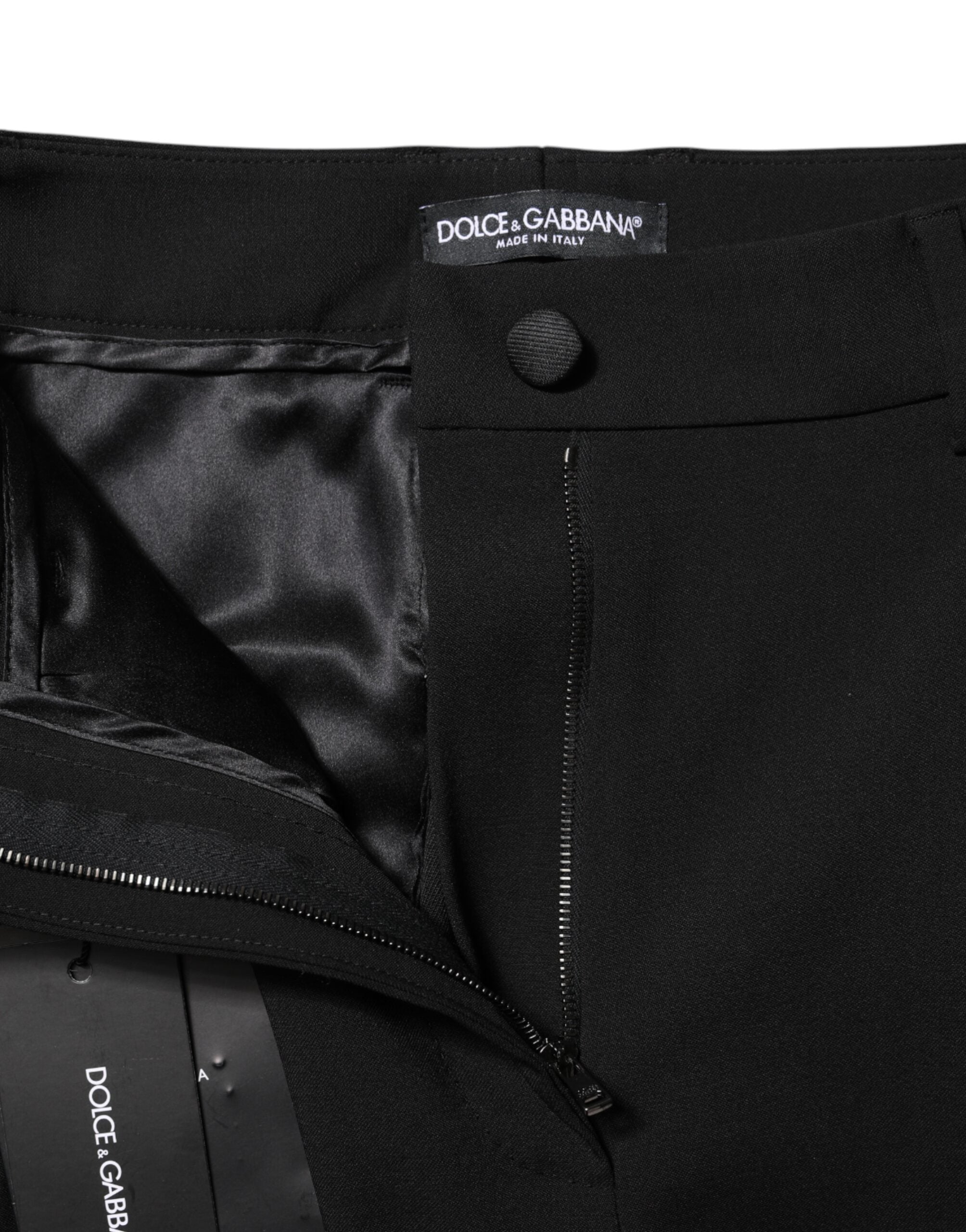 Dolce &amp; Gabbana Black Wool High Waist Formal Pants 
