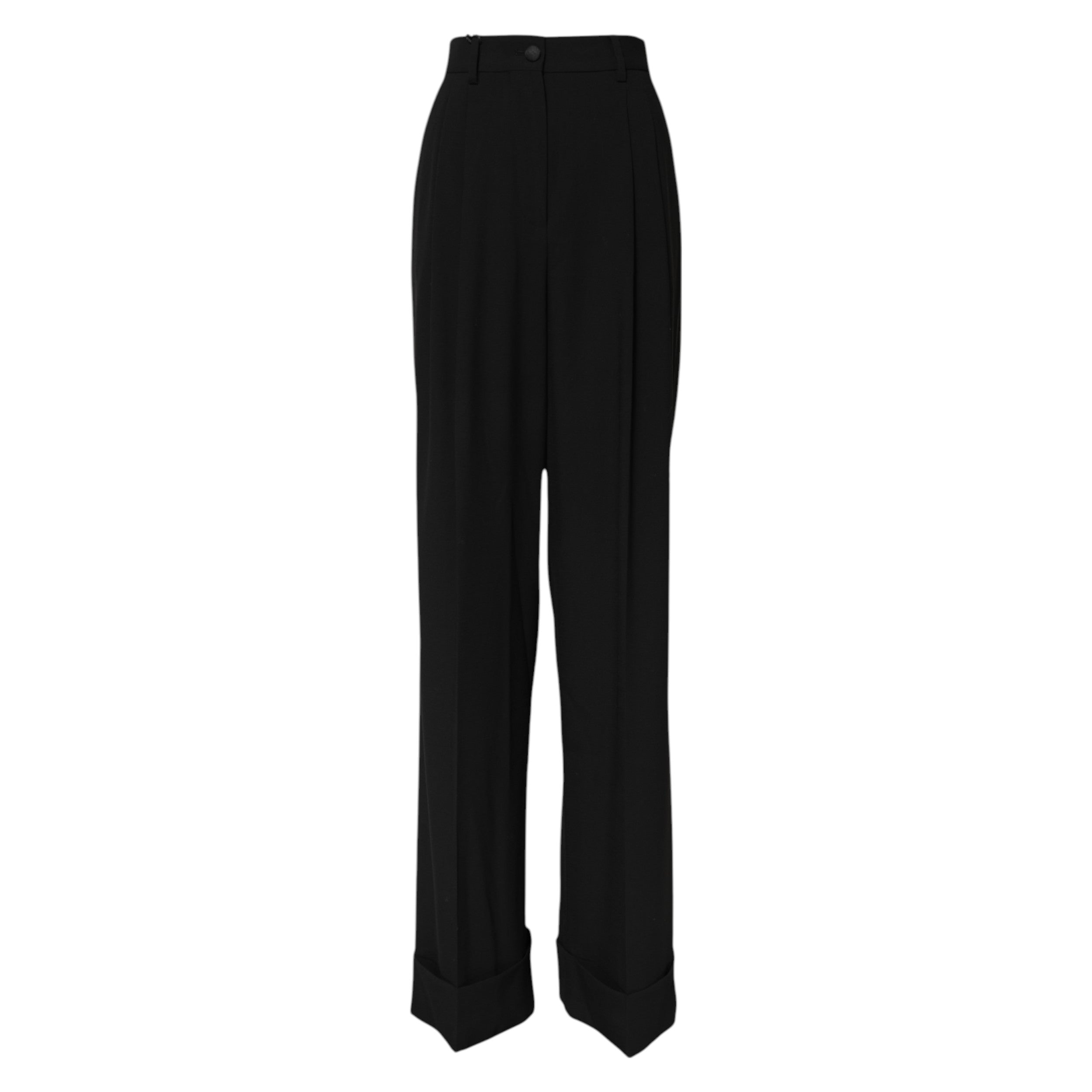 Dolce &amp; Gabbana Black Wool High Waist Formal Pants 