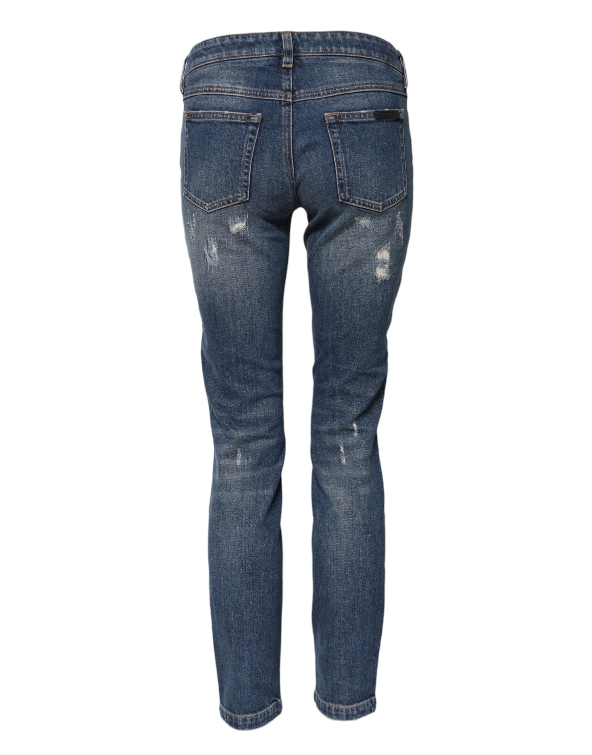 Dolce &amp; Gabbana Blue Play Card Embroidery Skinny Denim Jeans 
