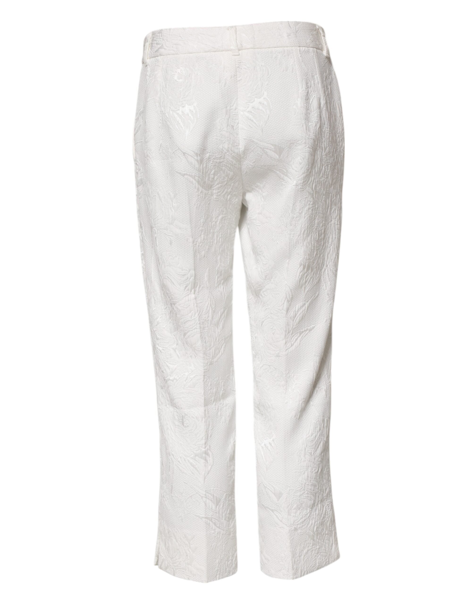 Dolce &amp; Gabbana White Cotton Floral Jacquard Pants 