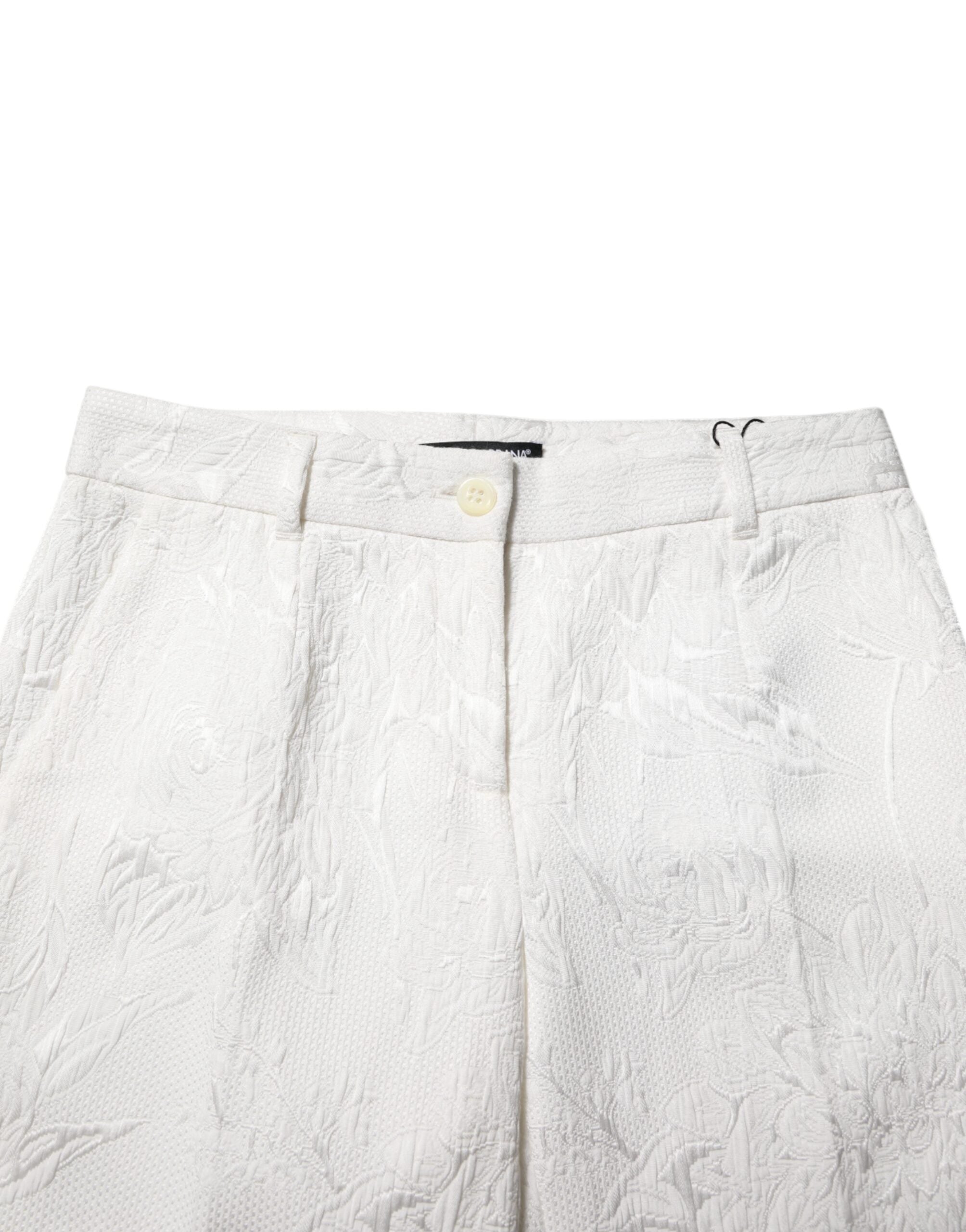 Dolce &amp; Gabbana White Cotton Floral Jacquard Pants 