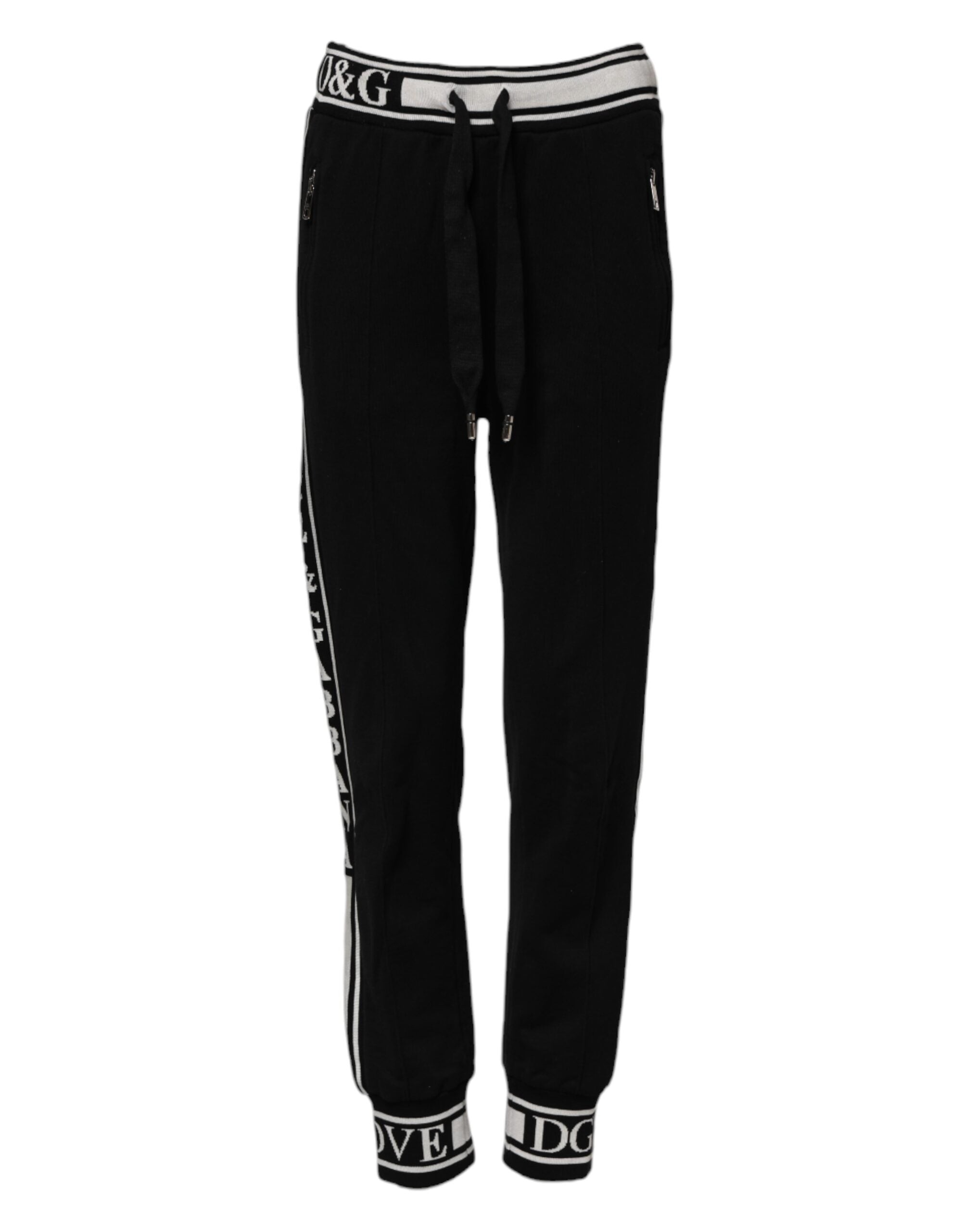 Dolce &amp; Gabbana Black Cotton Jogger Logo Waist Pants 