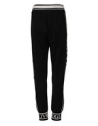 Dolce &amp; Gabbana Black Cotton Jogger Logo Waist Pants 