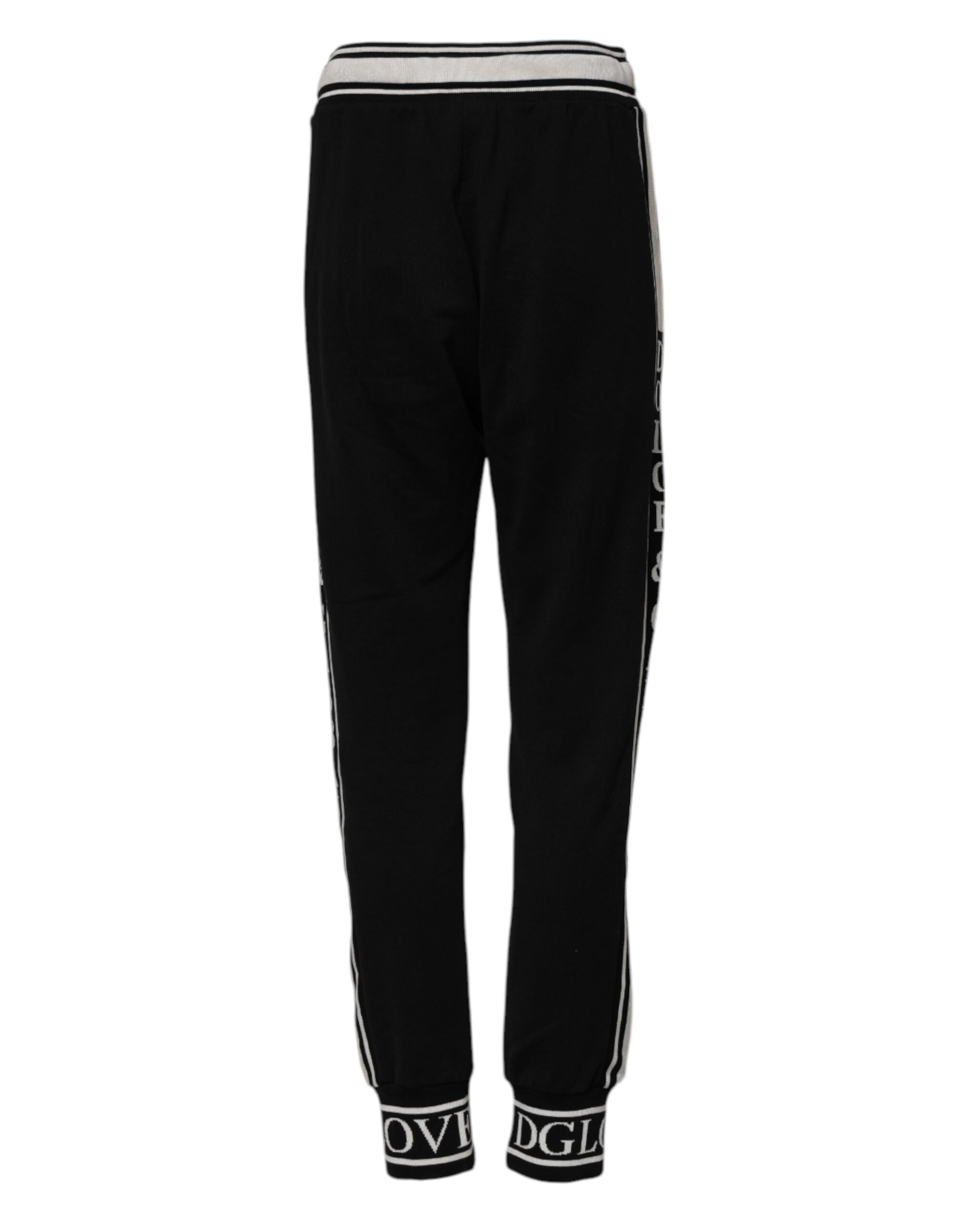 Dolce &amp; Gabbana Black Cotton Jogger Logo Waist Pants 