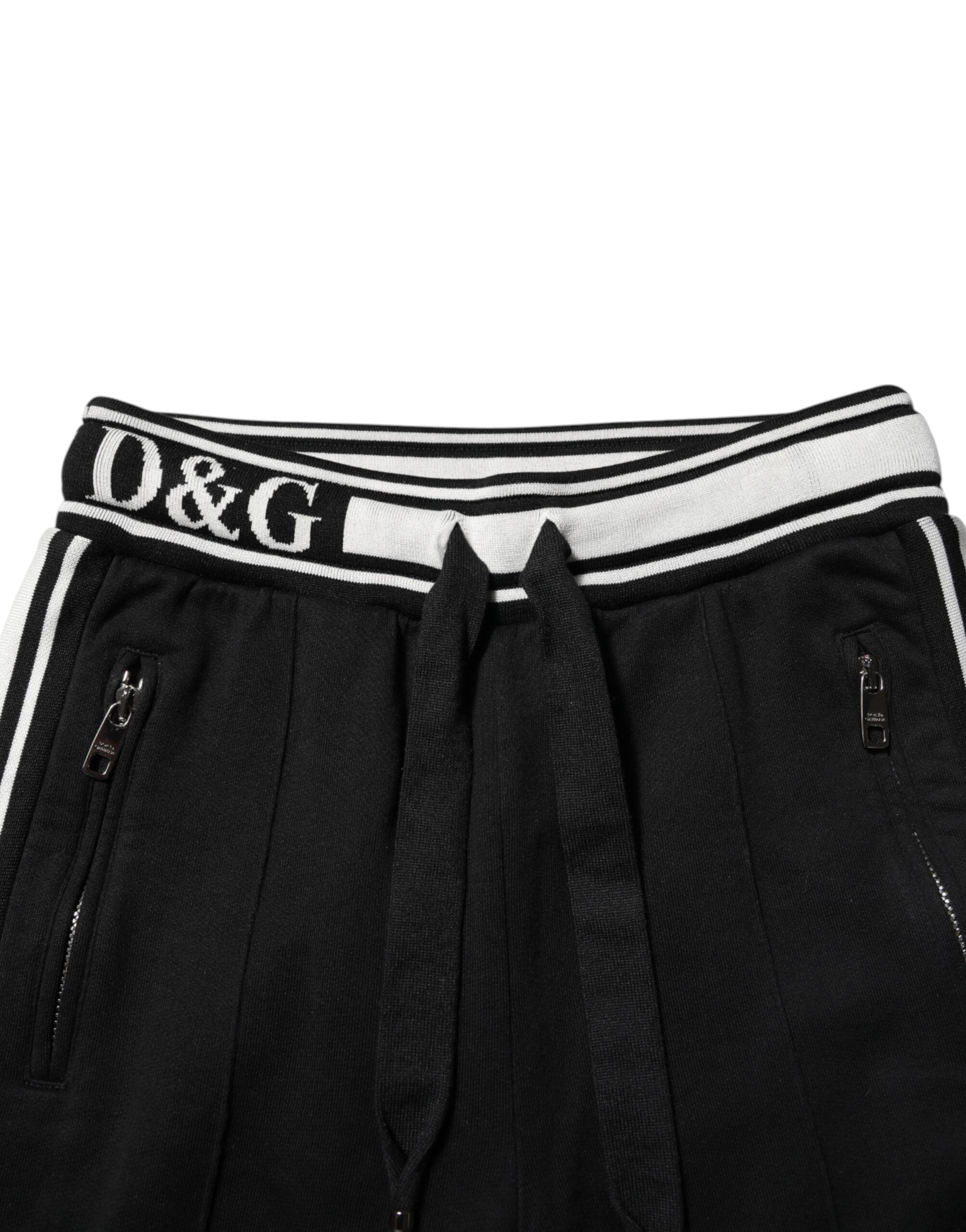 Dolce &amp; Gabbana Black Cotton Jogger Logo Waist Pants 