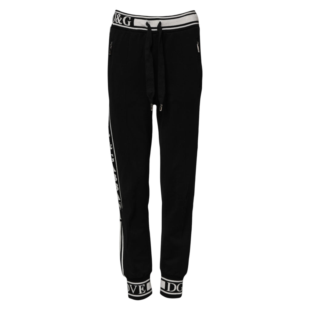 Dolce &amp; Gabbana Black Cotton Jogger Logo Waist Pants 