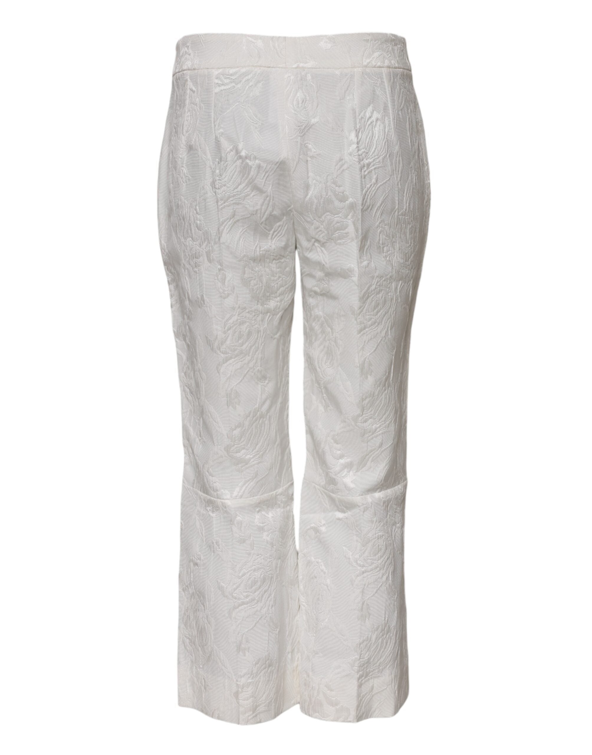 Dolce &amp; Gabbana White Cotton Floral Jacquard Pants 