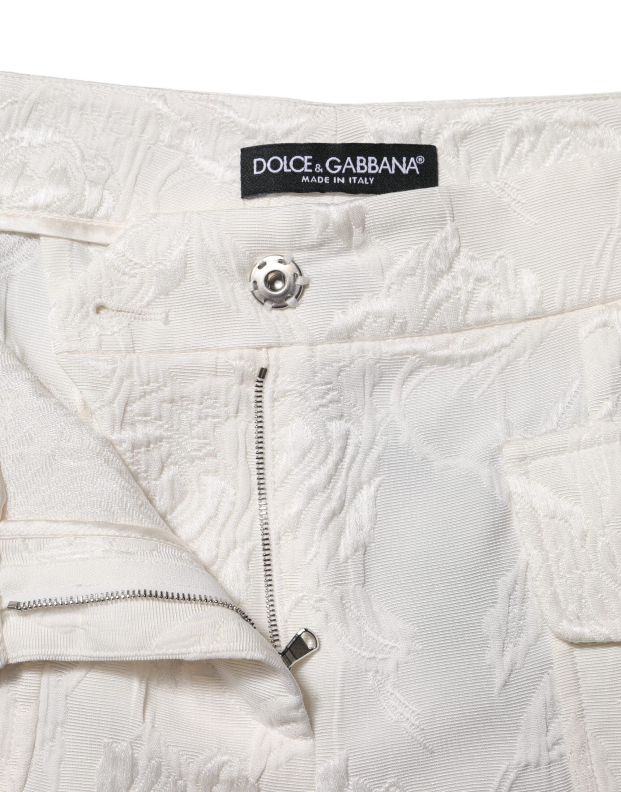 Dolce &amp; Gabbana White Cotton Floral Jacquard Pants 