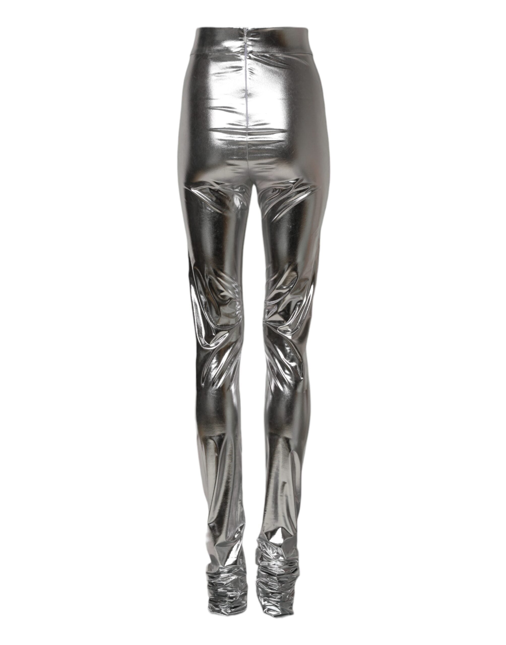 Dolce &amp; Gabbana Metallic Silver Polyester Slim Fit Leggings Pants 