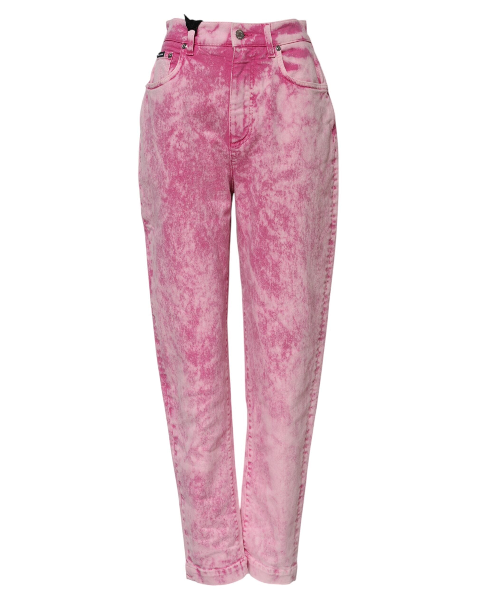 Dolce &amp; Gabbana Pink Tie Dye High Waist Tapered Denim Jeans 
