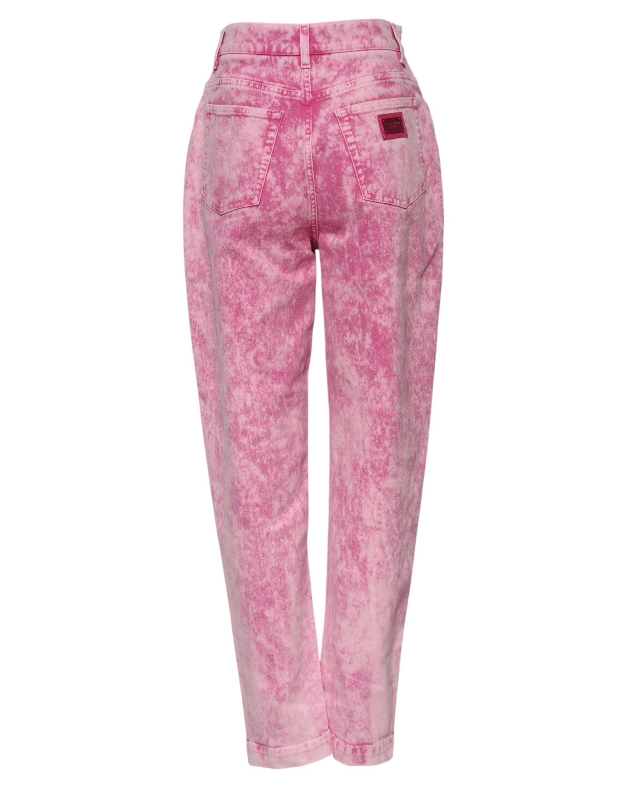 Dolce &amp; Gabbana Pink Tie Dye High Waist Tapered Denim Jeans 