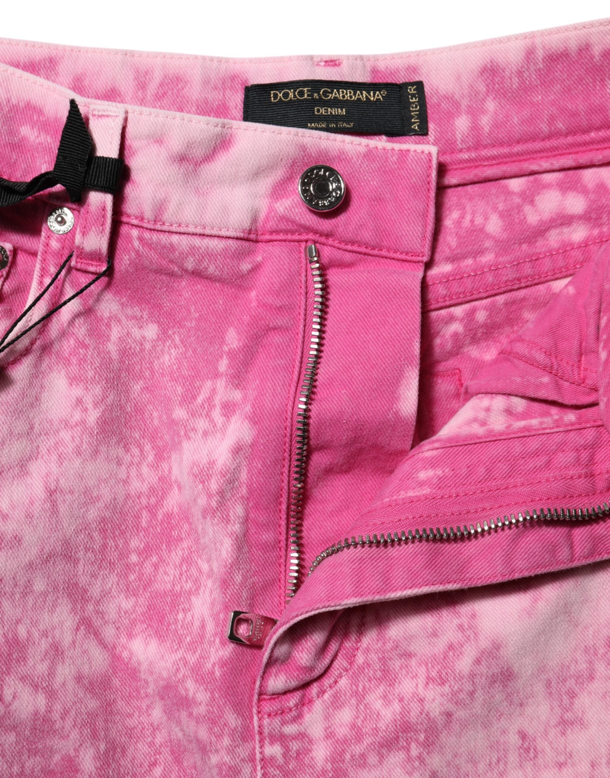 Dolce &amp; Gabbana Pink Tie Dye High Waist Tapered Denim Jeans 