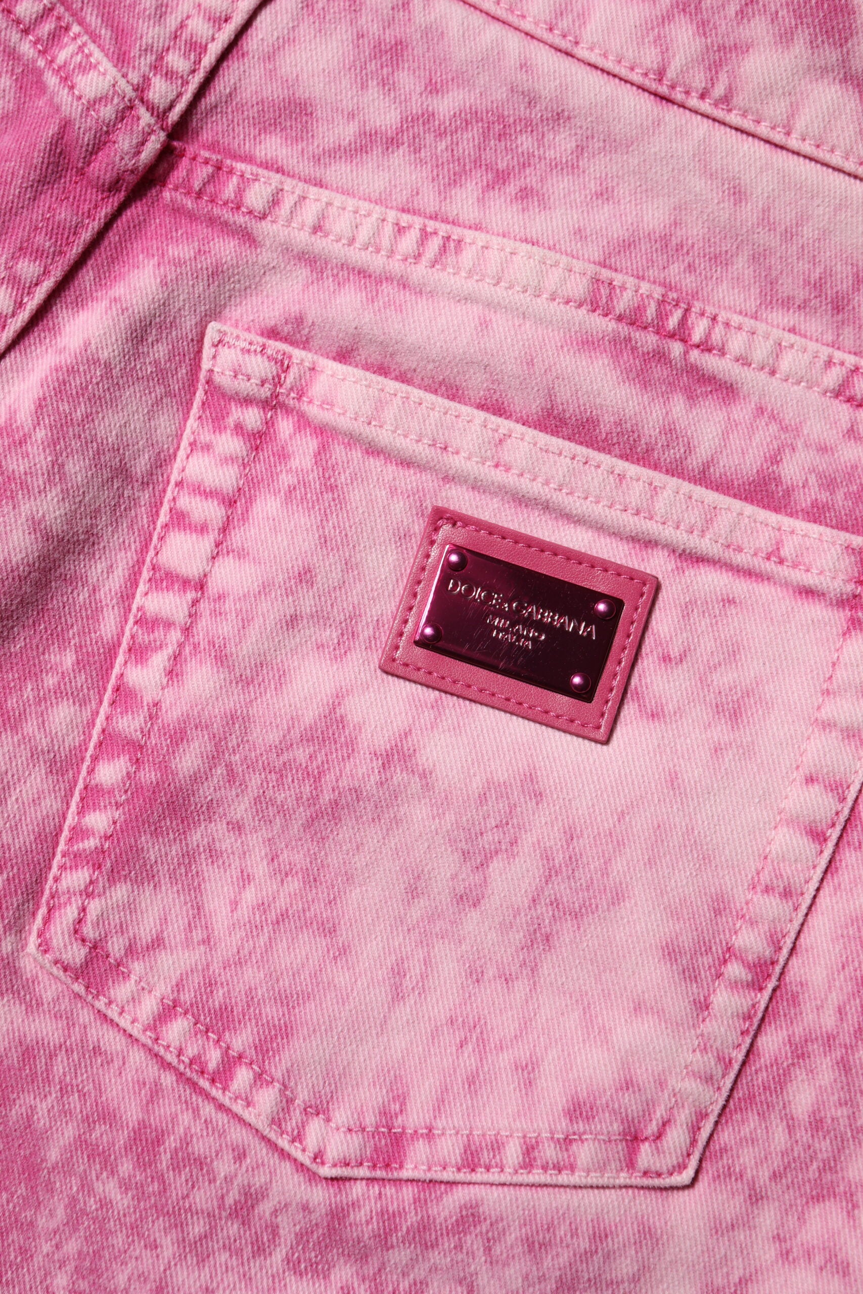 Dolce &amp; Gabbana Pink Tie Dye High Waist Tapered Denim Jeans 