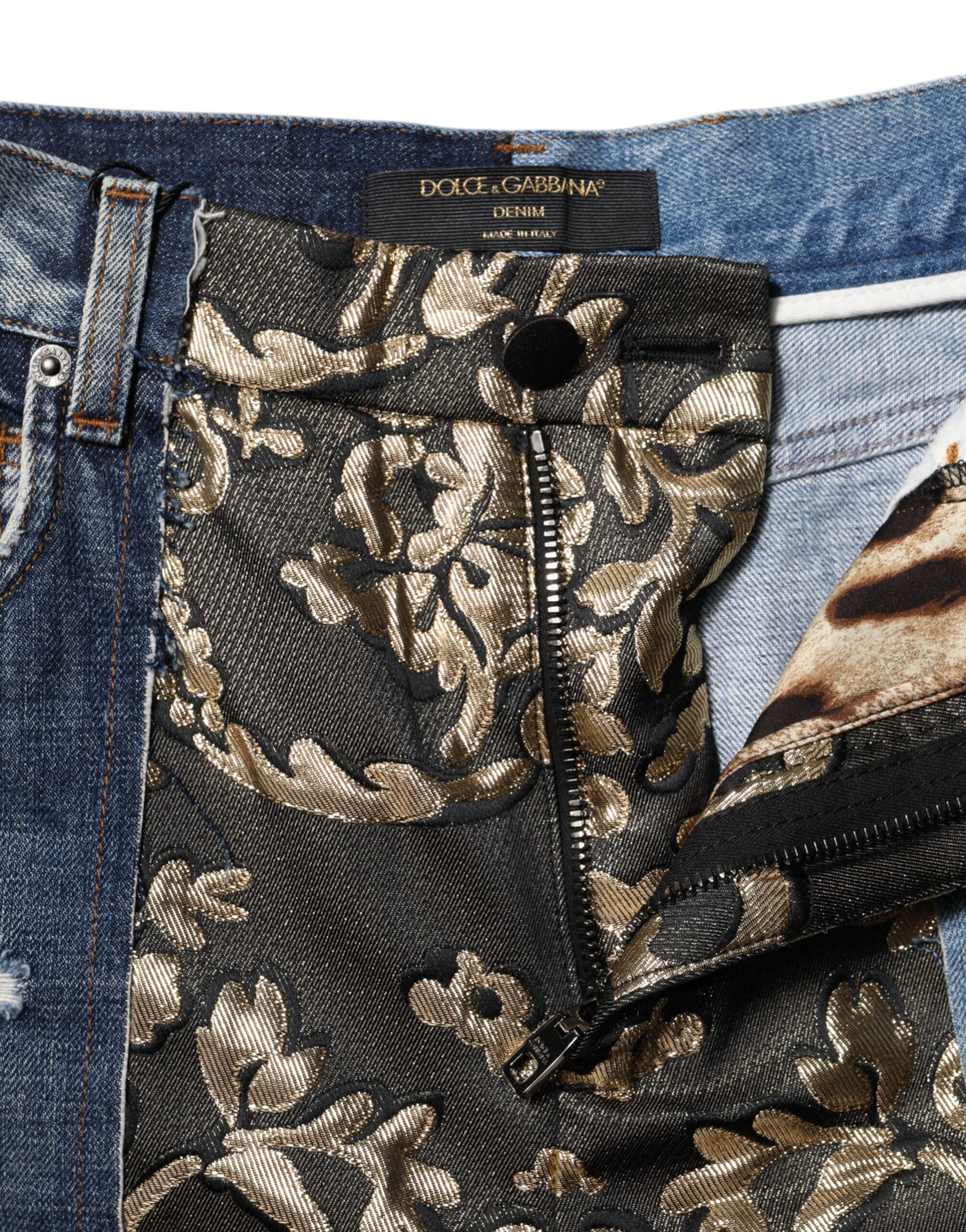 Dolce &amp; Gabbana Multicolor Patchwork Tapered Denim Jeans 