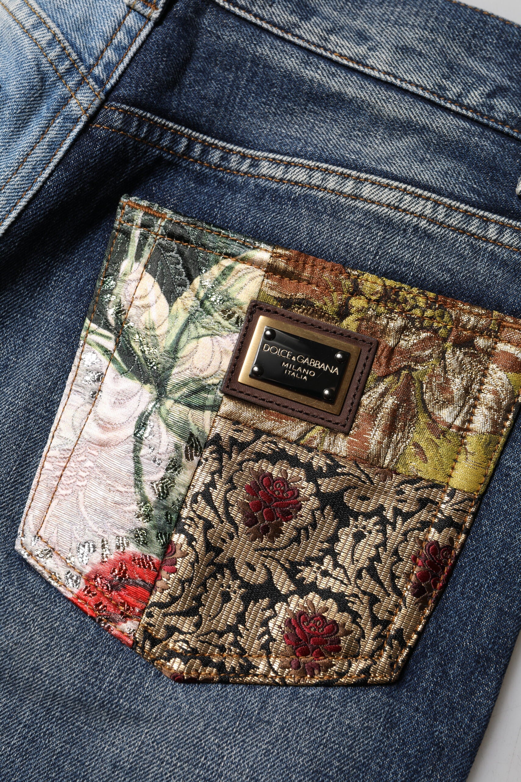 Dolce &amp; Gabbana Multicolor Patchwork Tapered Denim Jeans 