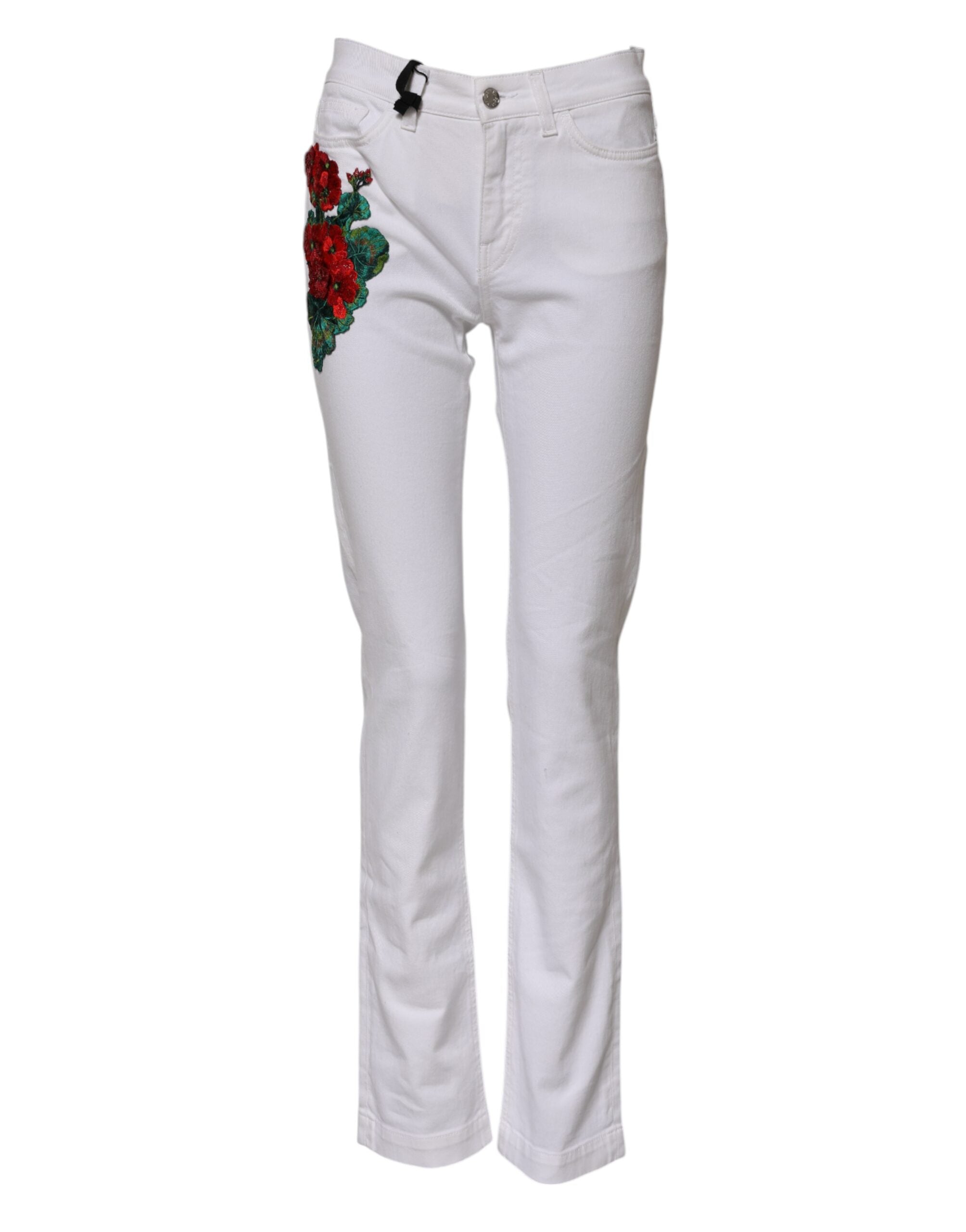Dolce &amp; Gabbana White Floral Embroidery GIRLY Denim Jeans 