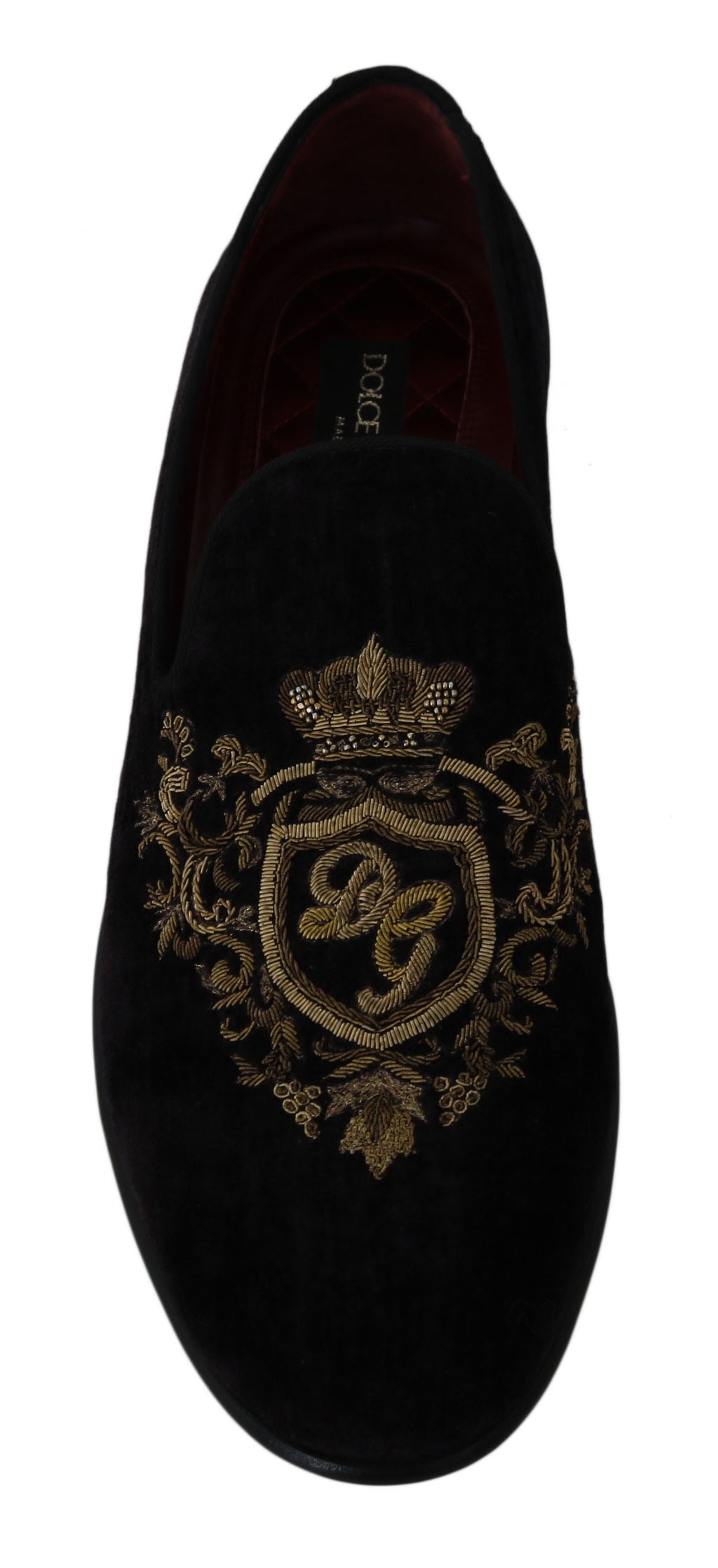 Dolce &amp; Gabbana Loafers Black Velvet Gold Crown