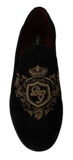 Dolce &amp; Gabbana Loafers Black Velvet Gold Crown
