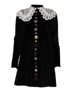 Dolce & Gabbana Black Velvet Lace Collared Embellished Dress