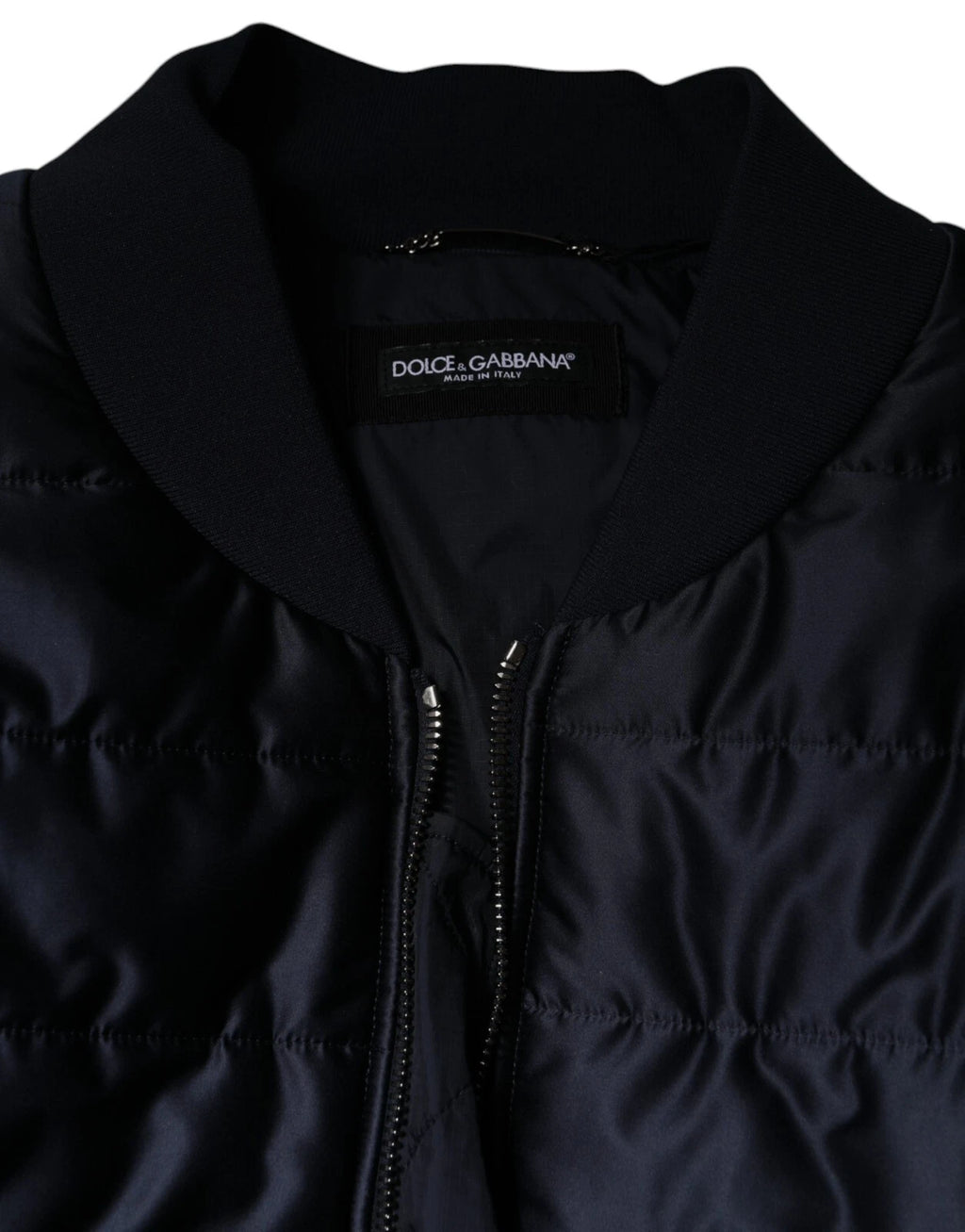 Dolce &amp; Gabbana Dark Blue Quilted Full Zip Bomber Jacket