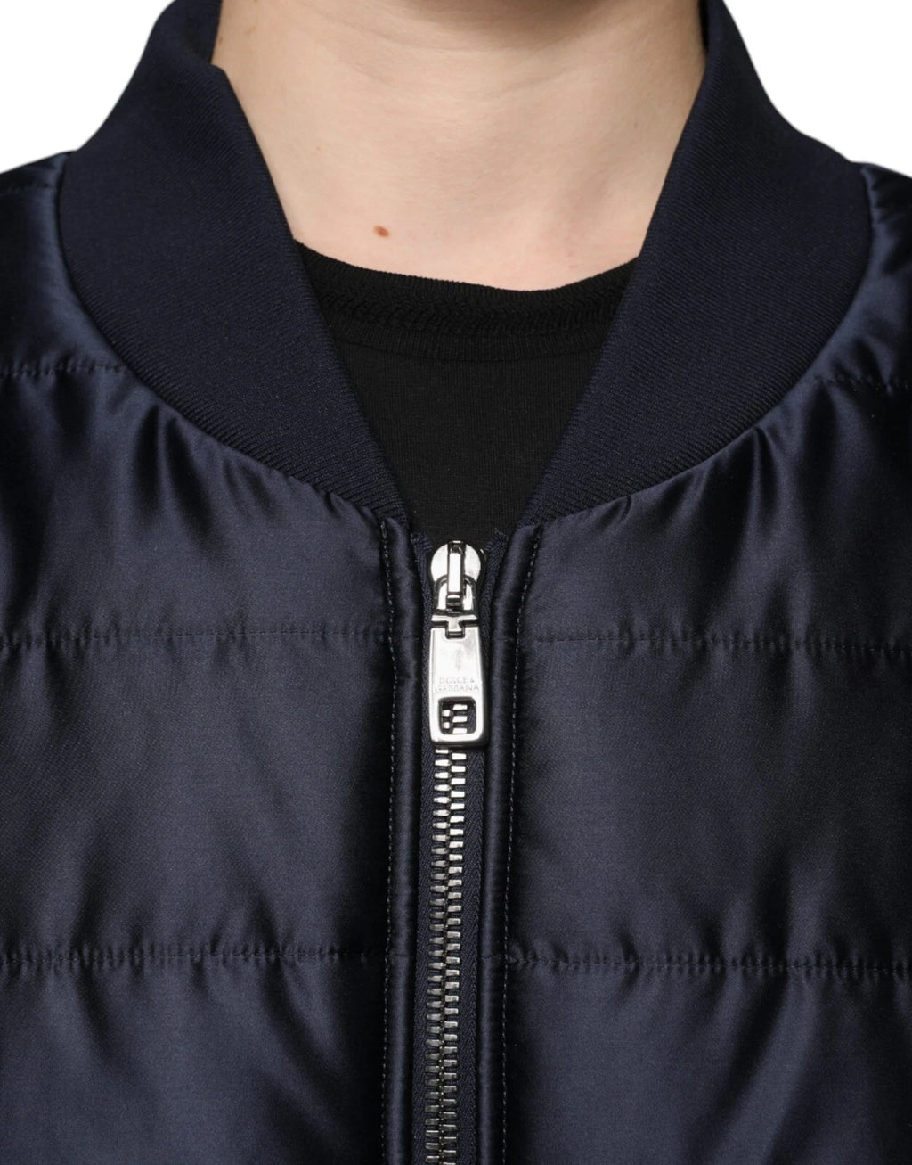 Dolce &amp; Gabbana Dark Blue Quilted Full Zip Bomber Jacket