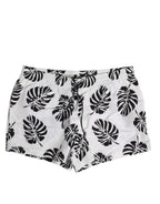 Dolce &amp; Gabbana White Black Print Beachwear Shorts Swimwear