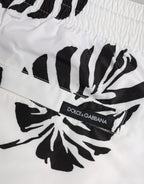 Dolce &amp; Gabbana White Black Print Beachwear Shorts Swimwear