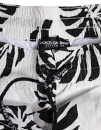 Dolce &amp; Gabbana White Black Print Beachwear Shorts Swimwear