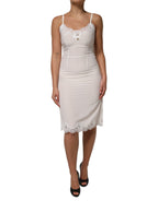 Dolce &amp; Gabbana White Lace Gold DG Logo Silk Dress Sleepwear