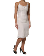 Dolce &amp; Gabbana White Lace Gold DG Logo Silk Dress Sleepwear
