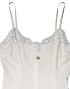 Dolce &amp; Gabbana White Lace Gold DG Logo Silk Dress Sleepwear
