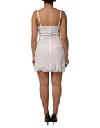 Dolce &amp; Gabbana White Lace DG Logo Silk Dress Sleepwear