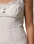 Dolce &amp; Gabbana White Lace DG Logo Silk Dress Sleepwear