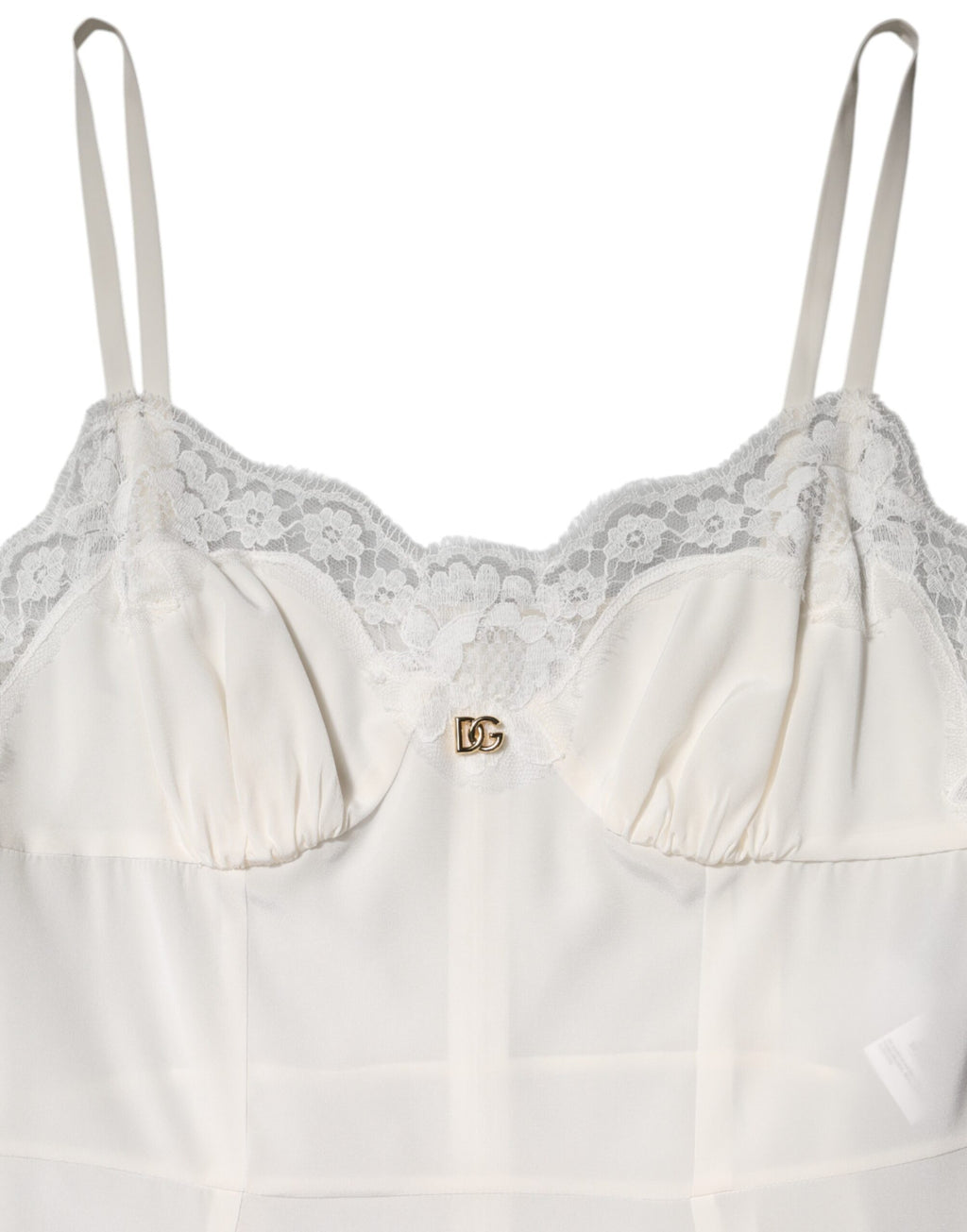 Dolce &amp; Gabbana White Lace DG Logo Silk Dress Sleepwear