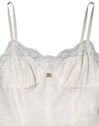 Dolce &amp; Gabbana White Lace DG Logo Silk Dress Sleepwear