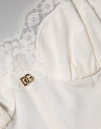 Dolce &amp; Gabbana White Lace DG Logo Silk Dress Sleepwear