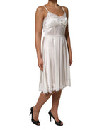 Dolce &amp; Gabbana White Lace DG Logo Silk Dress Sleepwear