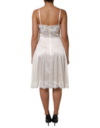 Dolce &amp; Gabbana White Lace DG Logo Silk Dress Sleepwear