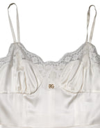Dolce &amp; Gabbana White Lace DG Logo Silk Dress Sleepwear