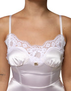 Dolce &amp; Gabbana White Lace Gold DG Logo Silk Dress Sleepwear