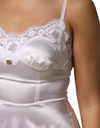 Dolce &amp; Gabbana White Lace Gold DG Logo Silk Dress Sleepwear