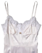 Dolce &amp; Gabbana White Lace Gold DG Logo Silk Dress Sleepwear