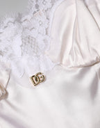 Dolce &amp; Gabbana White Lace Gold DG Logo Silk Dress Sleepwear
