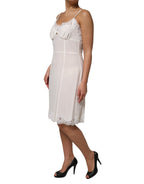 Dolce &amp; Gabbana White Lace Gold DG Logo Silk Dress Sleepwear